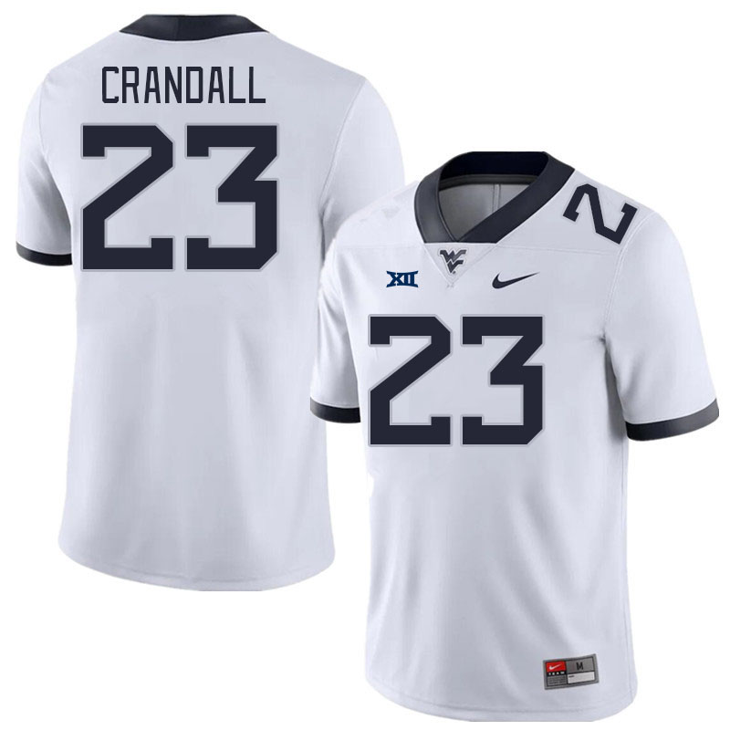 Men #23 TJ Crandall West Virginia Mountaineers College Football Jerseys Stitched Sale-White